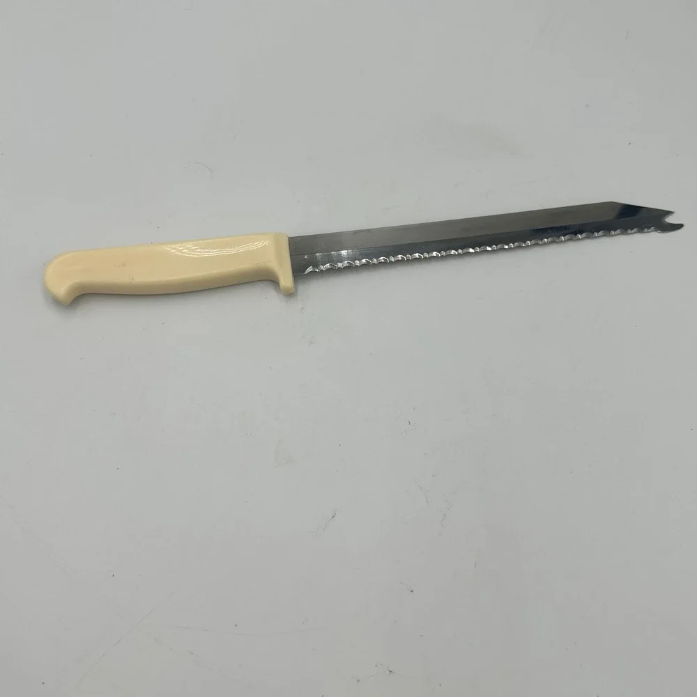 Hi-Temp Serrated Knife 12in Cream Vintage Forked Tip Stainless Steel Retro